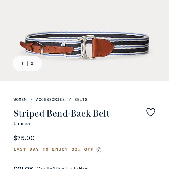 Ralph Lauren Accessories - Ralph Lauren Striped Navy, Blue & White Bend-Back Belt with Brown Leather Trim